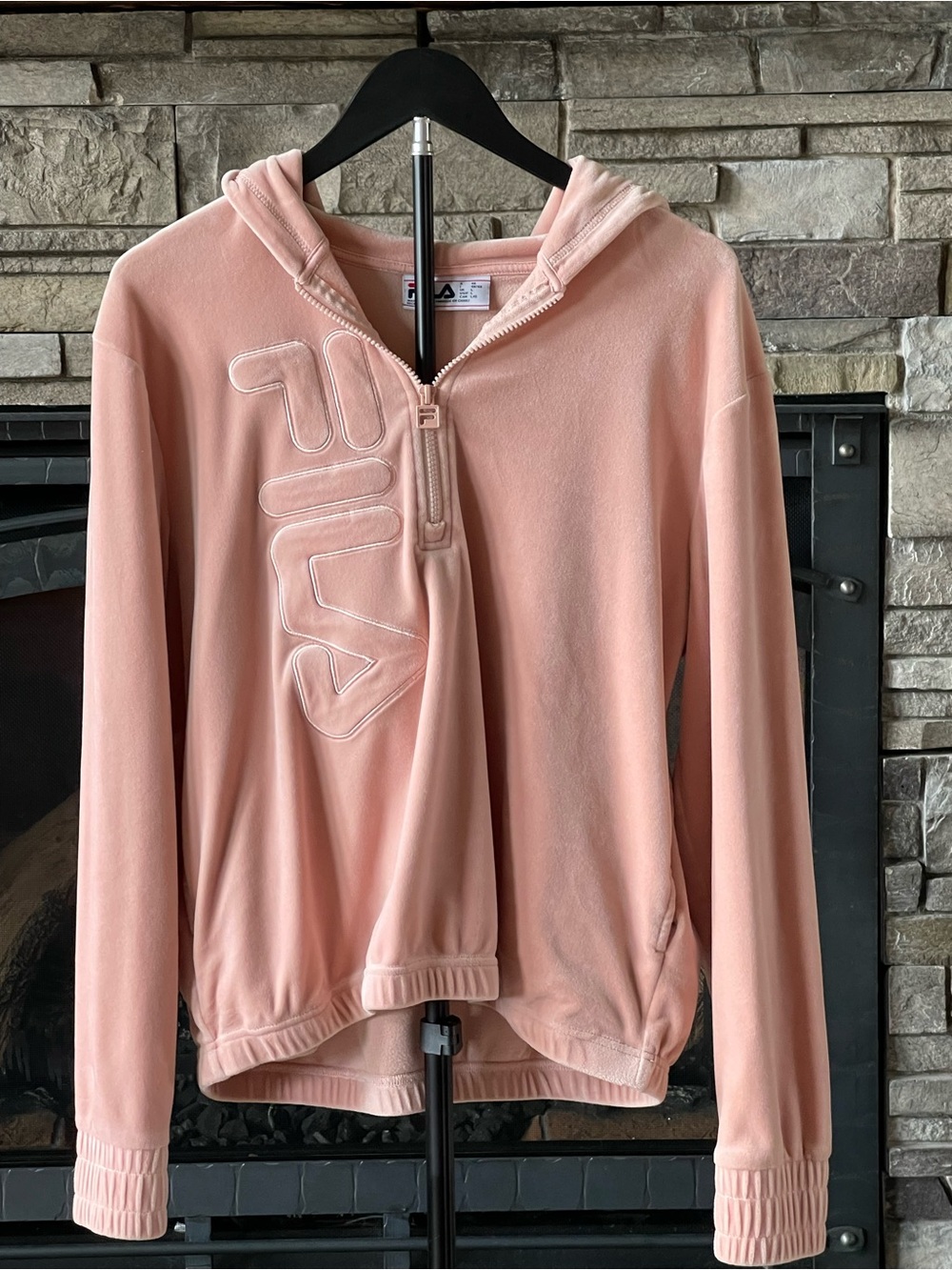 Fila Women's Light Pink Hooded Half-Zip Sweatshirt